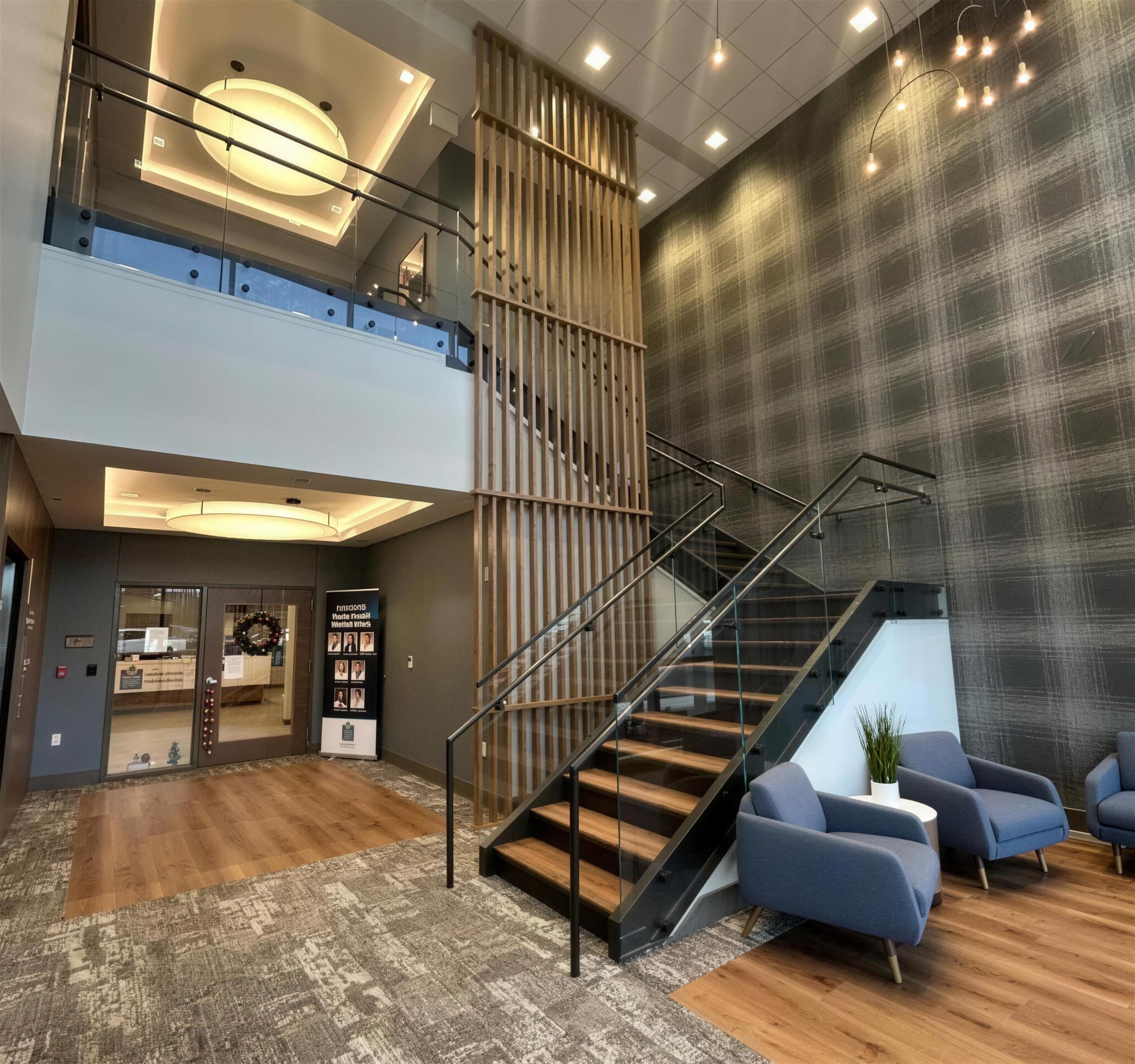 The lobby of the building housing the EvoHealth office in Overland Park